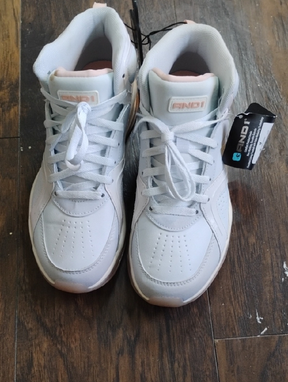 And1 White High-Top Sneakers with Pale Pink Accents